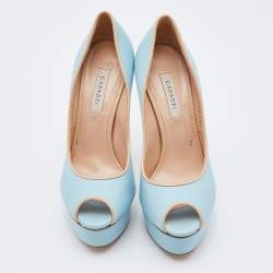 Pre Owned Casadei Blue/Beige Leather Peep Toe Platform Pumps Size 35.5
