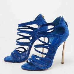 Pre Owned Casadei Blue Suede Strappy Sandals Size 38