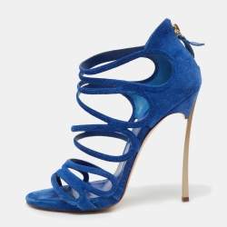 Pre Owned Casadei Blue Suede Strappy Sandals Size 38