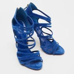 Pre Owned Casadei Blue Suede Strappy Sandals Size 38