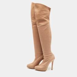 Casadei Beige Leather Over The Knee Boots Size 37.5