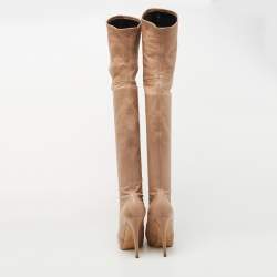 Casadei Beige Leather Over The Knee Boots Size 37.5