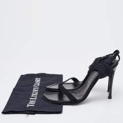 Pre Owned Casadei Black Suede and Fabric Ankle Wrap Sandals Size 36.5