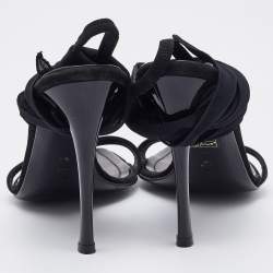 Pre Owned Casadei Black Suede and Fabric Ankle Wrap Sandals Size 36.5