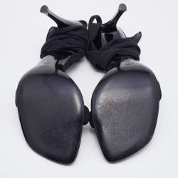 Pre Owned Casadei Black Suede and Fabric Ankle Wrap Sandals Size 36.5