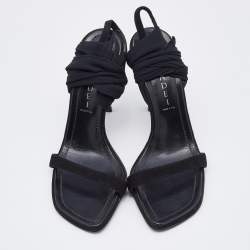 Pre Owned Casadei Black Suede and Fabric Ankle Wrap Sandals Size 36.5