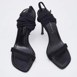 Pre Owned Casadei Black Suede and Fabric Ankle Wrap Sandals Size 36.5