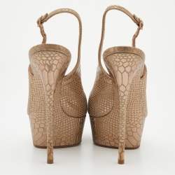 Pre Owned Casadei Metallic Beige Python Embossed Leather Slingback Platform Pumps Size 37.5