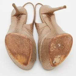 Pre Owned Casadei Metallic Beige Python Embossed Leather Slingback Platform Pumps Size 37.5