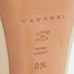 Pre Owned Casadei Metallic Beige Leather Round Toe Platform Pumps Size 38.5