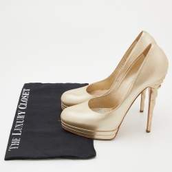 Pre Owned Casadei Metallic Beige Leather Round Toe Platform Pumps Size 38.5