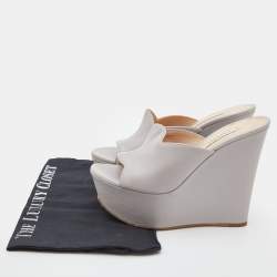 Casadei Grey Leather Platform Wedge Slide Sandals Size 38.5