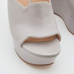 Casadei Grey Leather Platform Wedge Slide Sandals Size 38.5