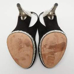 Pre Owned Casadei Black Suede Crystals Embellished Slingback Pumps Size 37.5