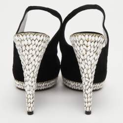 Pre Owned Casadei Black Suede Crystals Embellished Slingback Pumps Size 37.5