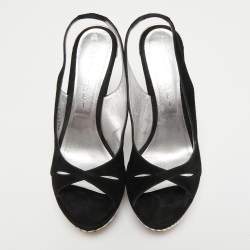 Pre Owned Casadei Black Suede Crystals Embellished Slingback Pumps Size 37.5