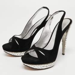 Pre Owned Casadei Black Suede Crystals Embellished Slingback Pumps Size 37.5