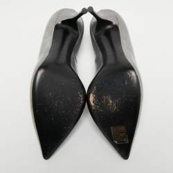 Pre Owned Casadei Silver Texture Leather Pointed Toe Pumps Size 37.5