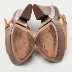 Pre Owned Casadei Tan Leather Wedge Platform Slide Sandals Size 37