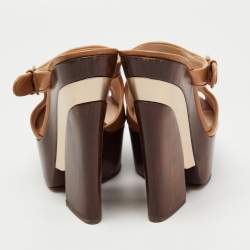 Pre Owned Casadei Tan Leather Wedge Platform Slide Sandals Size 37