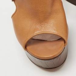 Pre Owned Casadei Tan Leather Wedge Platform Slide Sandals Size 37