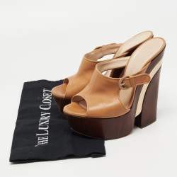 Pre Owned Casadei Tan Leather Wedge Platform Slide Sandals Size 37