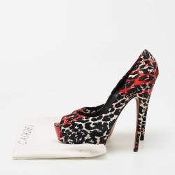 Pre Owned Casadei Tricolor Printed Satin Peep Toe Platform Pumps Size 38
