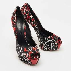 Pre Owned Casadei Tricolor Printed Satin Peep Toe Platform Pumps Size 38
