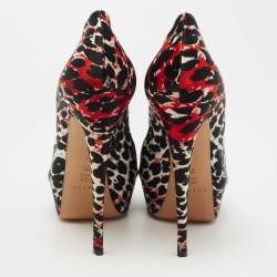 Pre Owned Casadei Tricolor Printed Satin Peep Toe Platform Pumps Size 38