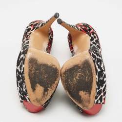 Pre Owned Casadei Tricolor Printed Satin Peep Toe Platform Pumps Size 38