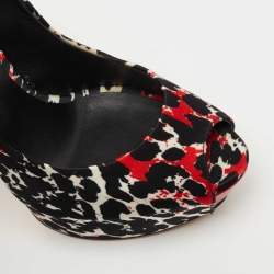 Pre Owned Casadei Tricolor Printed Satin Peep Toe Platform Pumps Size 38