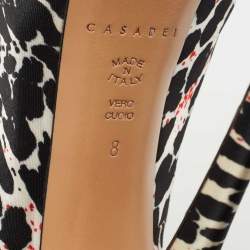 Pre Owned Casadei Tricolor Printed Satin Peep Toe Platform Pumps Size 38