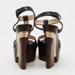 Pre Owned Casadei Navy Blue Leather Ankle Strap Platform Sandals Size 36