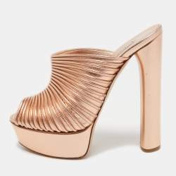 مملوكة مسبقًا Casadei Rose Gold Leather Open Toe Platform Mules Size 35