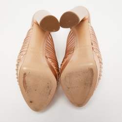 مملوكة مسبقًا Casadei Rose Gold Leather Open Toe Platform Mules Size 35