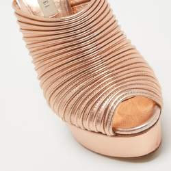 مملوكة مسبقًا Casadei Rose Gold Leather Open Toe Platform Mules Size 35