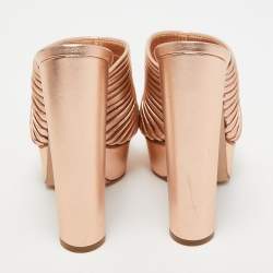 مملوكة مسبقًا Casadei Rose Gold Leather Open Toe Platform Mules Size 35