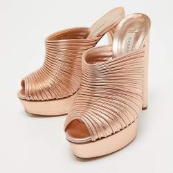 مملوكة مسبقًا Casadei Rose Gold Leather Open Toe Platform Mules Size 35