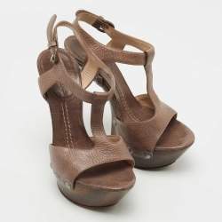 Casadei Brown Leather Studded Platform Ankle Strap Sandals Size 35