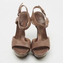 Casadei Brown Leather Studded Platform Ankle Strap Sandals Size 35