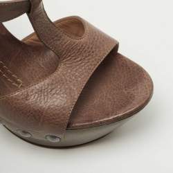 Casadei Brown Leather Studded Platform Ankle Strap Sandals Size 35