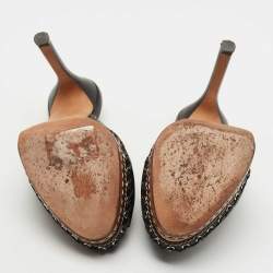 Pre Owned Casadei Black Leather Peep Toe Platform Slide Sandals Size 35