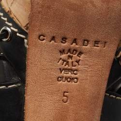 Pre Owned Casadei Black Leather Peep Toe Platform Slide Sandals Size 35