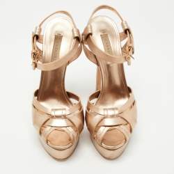 Pre Owned Casadei Metallic Gold Leather Ankle Strap Pumps Size 37