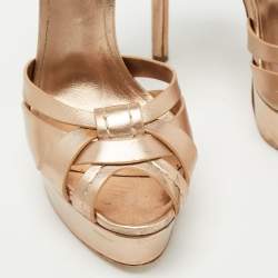 Pre Owned Casadei Metallic Gold Leather Ankle Strap Pumps Size 37