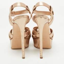 Pre Owned Casadei Metallic Gold Leather Ankle Strap Pumps Size 37