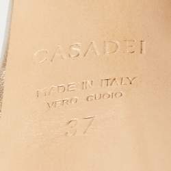 Pre Owned Casadei Metallic Gold Leather Ankle Strap Pumps Size 37