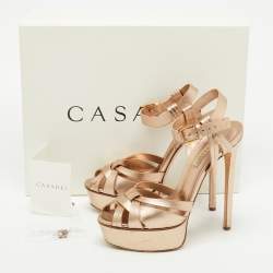 Pre Owned Casadei Metallic Gold Leather Ankle Strap Pumps Size 37