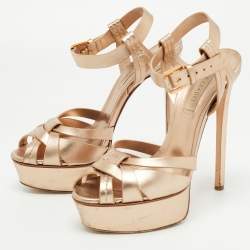 Pre Owned Casadei Metallic Gold Leather Ankle Strap Pumps Size 37