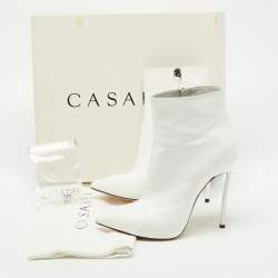 Pre Owned Casadei White Leather Platform Pointed Toe Ankle Boots Size 37.5